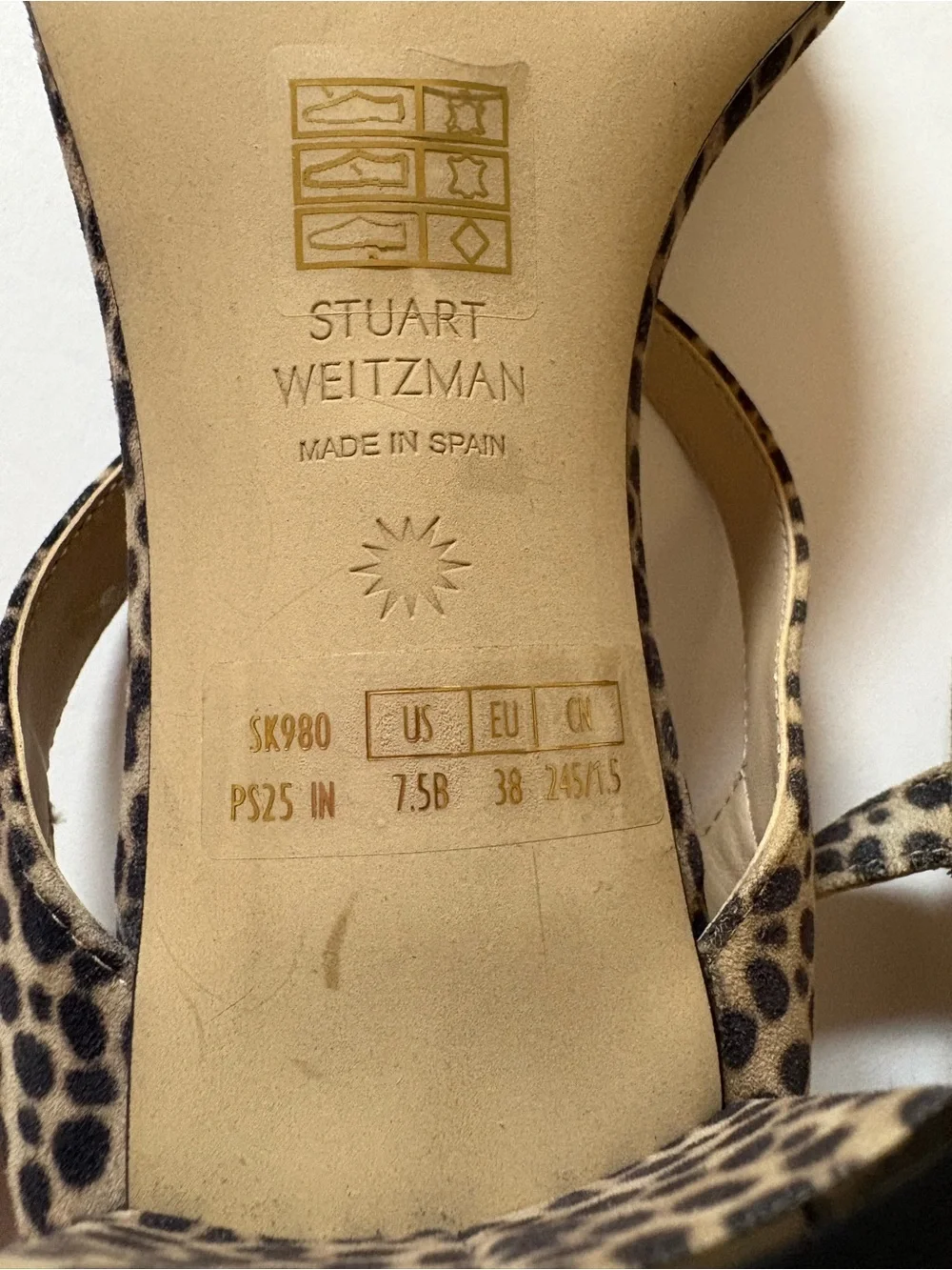 Stuart Weitzman Leopard Print Strappy Sandals - Tan & Black 7.5